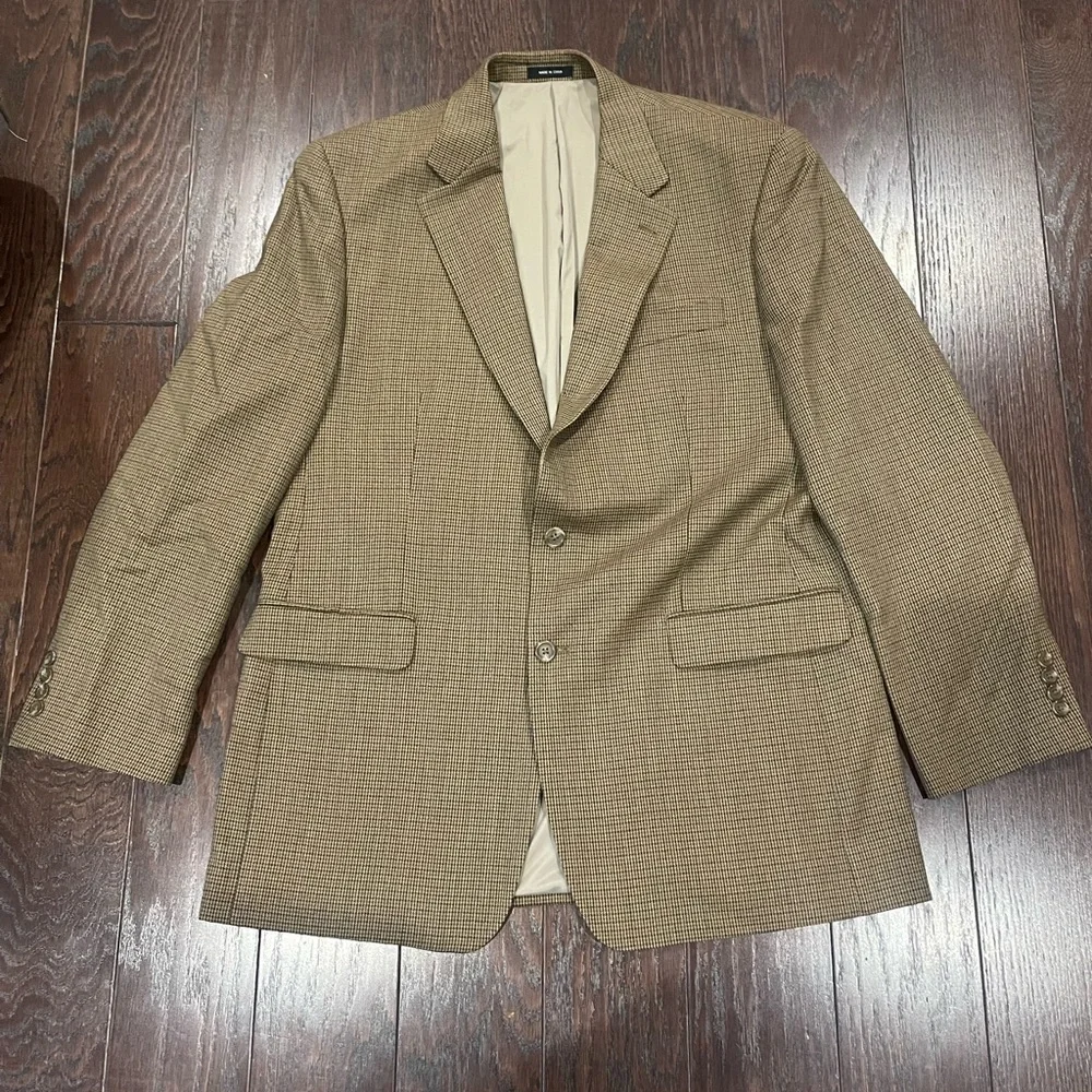 Lauren Ralph Lauren Wool Sports Coat Blazer  Men Size 44L Brown Houndstooth EUC